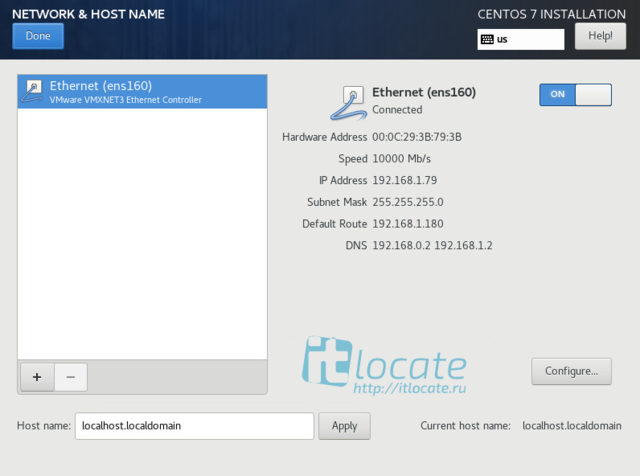 Networl & hostname с активным сетевым интерфейсом