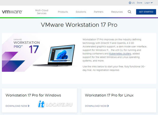Сайт VMware Workstation 17 Pro