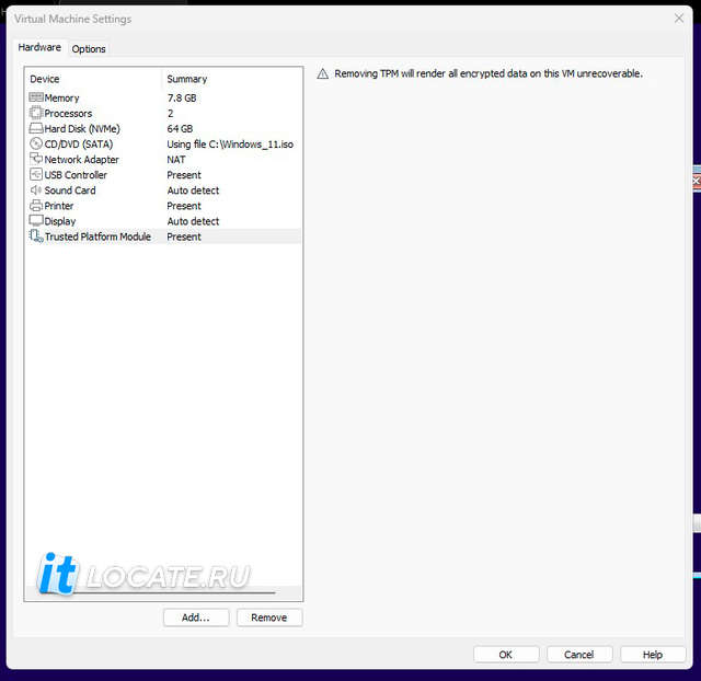 Насткройки виртуальной машины MS Windows 11 в программе VMware Workstation 17 Pro