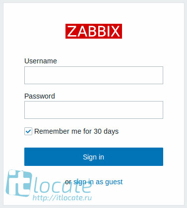 Окно входа в систему мониторинга Zabbix 